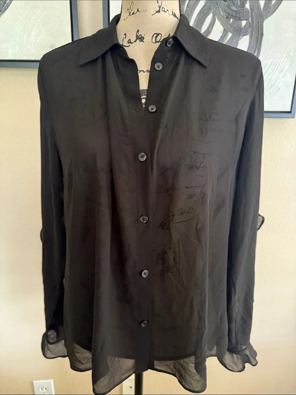 Michael Kors Black Sheer Button-Down Blouse